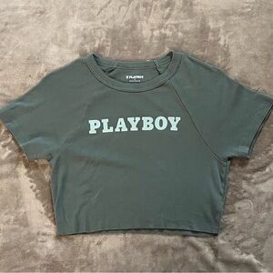 PLAYBOY GREEN CROP TOP T-SHIRT